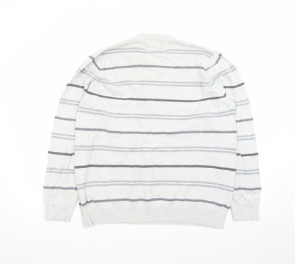 Marks and Spencer Blue Harbour Women's Grey Striped V-Neck Jumper Size M