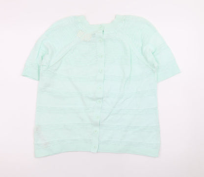 FatFace Womens Green Knit Button Cardigan UK 6 Short Sleeve Crew Neck