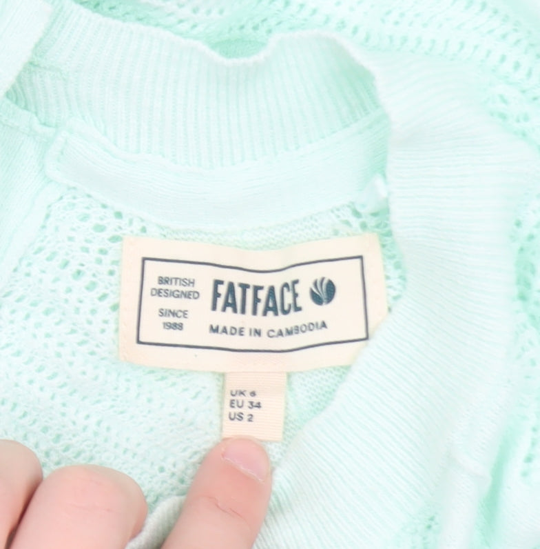 FatFace Womens Green Knit Button Cardigan UK 6 Short Sleeve Crew Neck