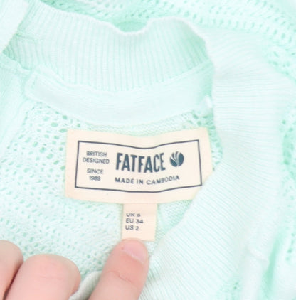 FatFace Womens Green Knit Button Cardigan UK 6 Short Sleeve Crew Neck