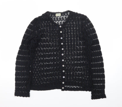 MAP Womens Black Crochet Cardigan M Open-Knit Long Sleeve Vintage