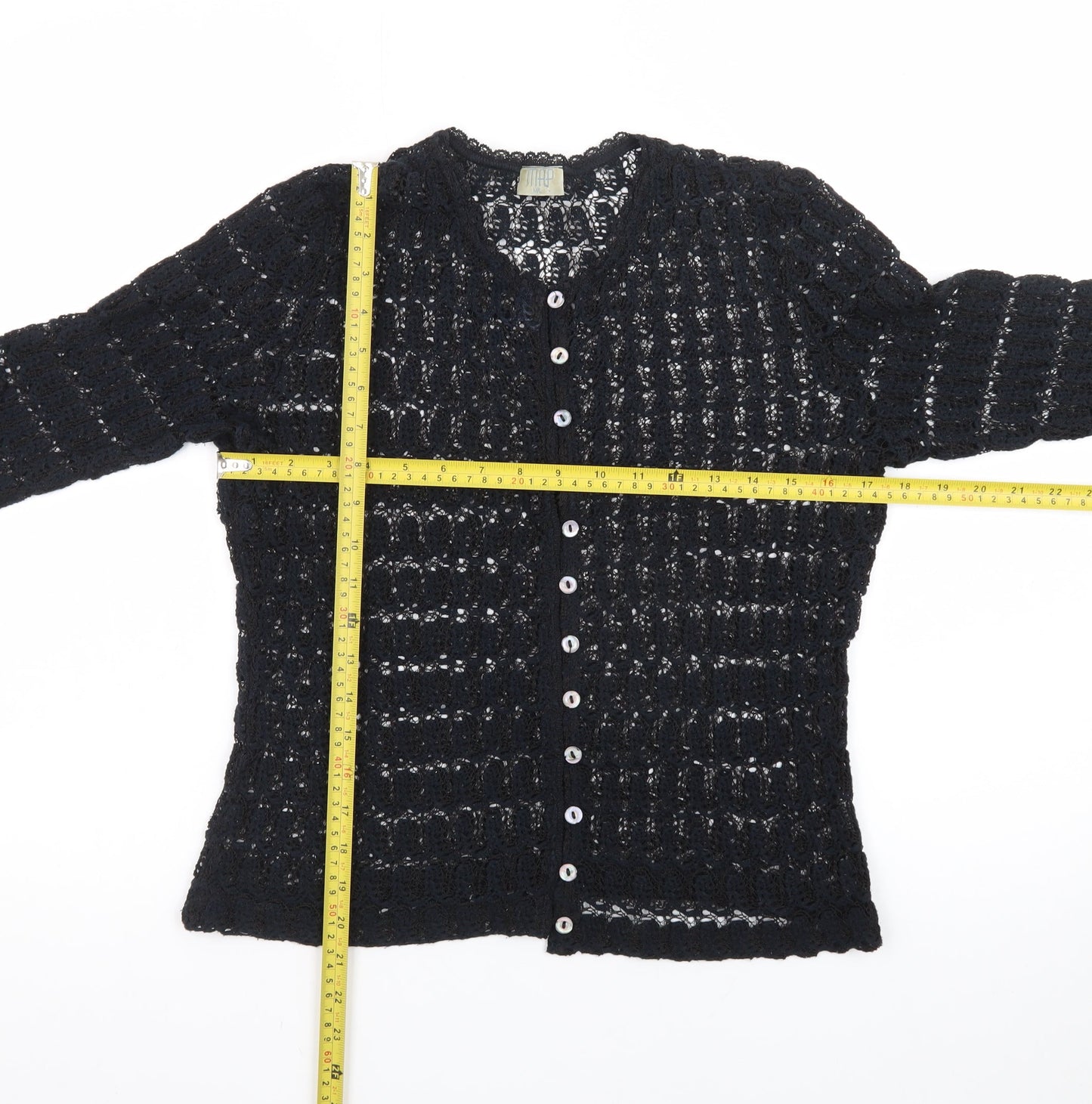 MAP Womens Black Crochet Cardigan M Open-Knit Long Sleeve Vintage