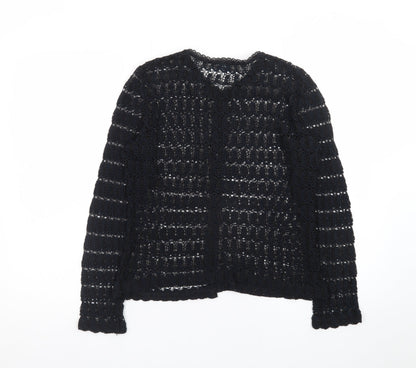 MAP Womens Black Crochet Cardigan M Open-Knit Long Sleeve Vintage