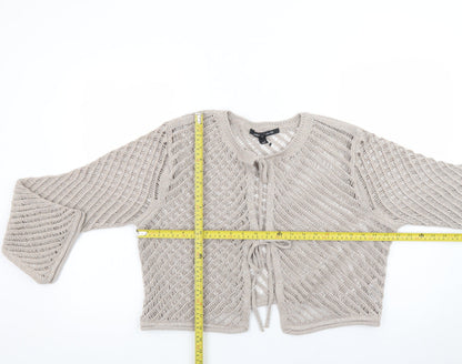 River Island Women's Beige Open Knit Long Sleeve Cardigan Size 16