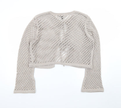 River Island Women's Beige Open Knit Long Sleeve Cardigan Size 16