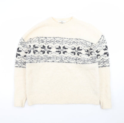 Marks and Spencer Womens Ivory Fair Isle Knit Jumper Size M