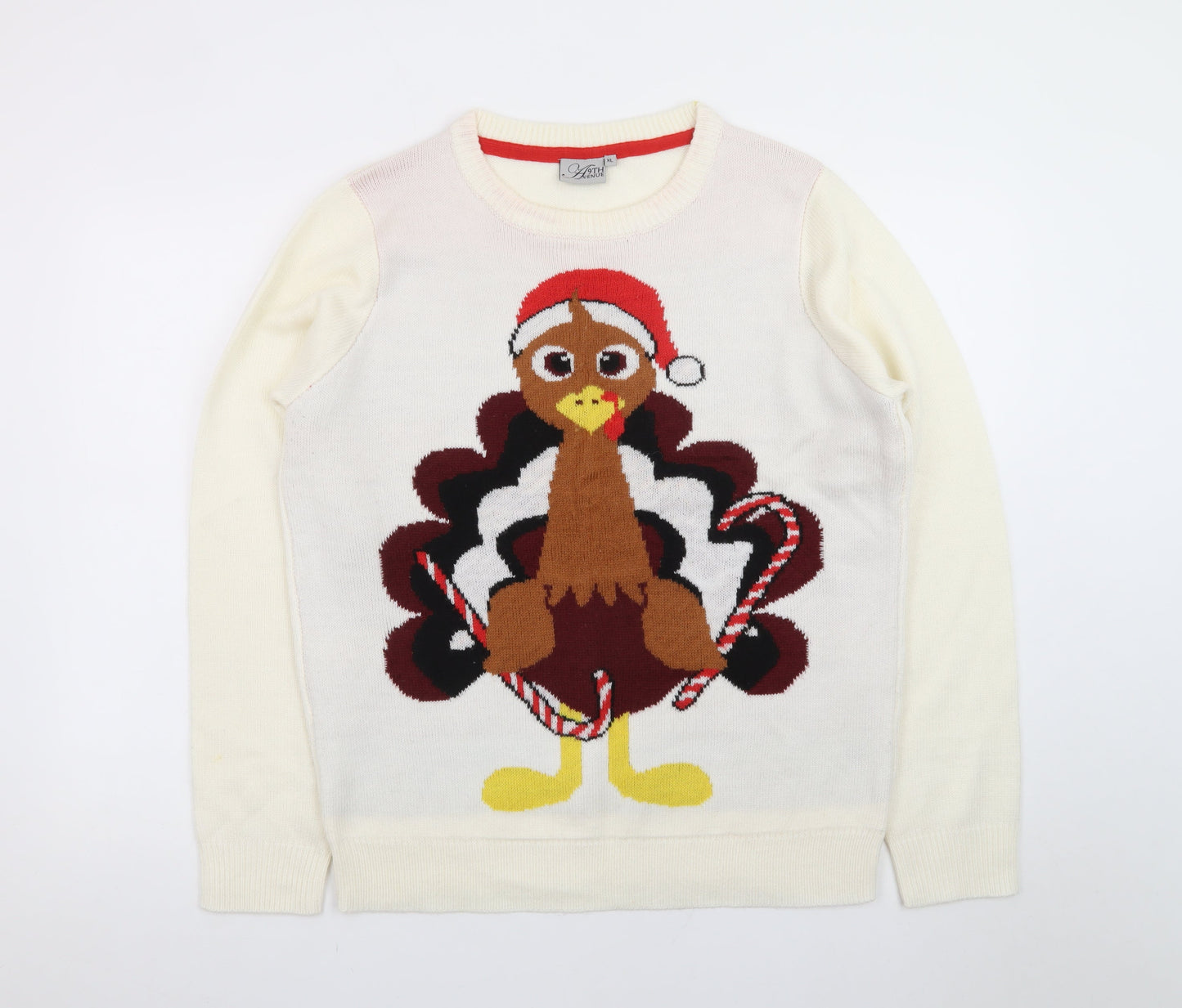 49th Avenue Womens Ivory XL Christmas Turkey Pullover Jumper