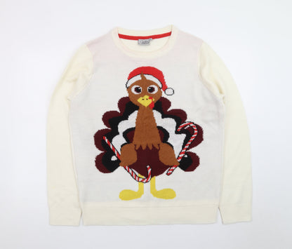 49th Avenue Womens Ivory XL Christmas Turkey Pullover Jumper