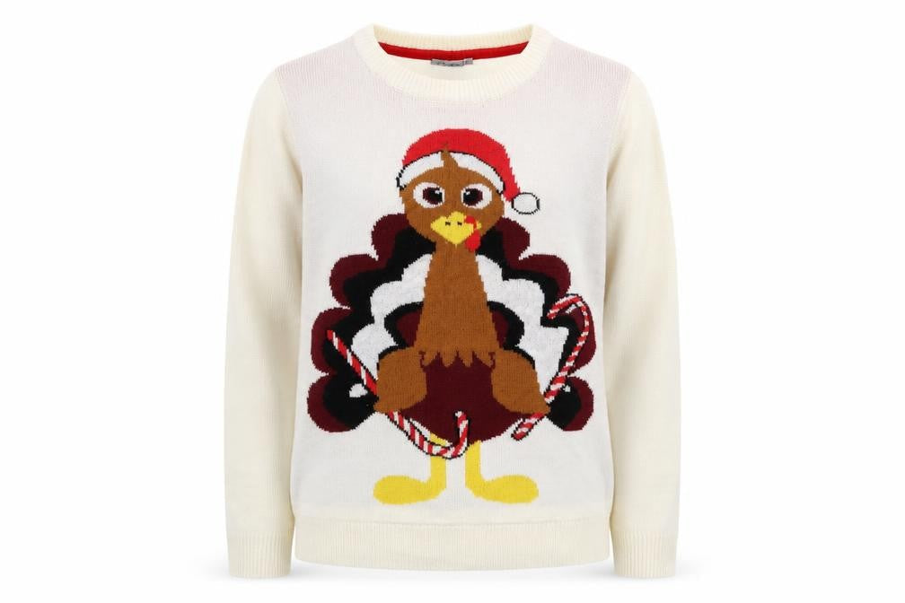 49th Avenue Womens Ivory XL Christmas Turkey Pullover Jumper