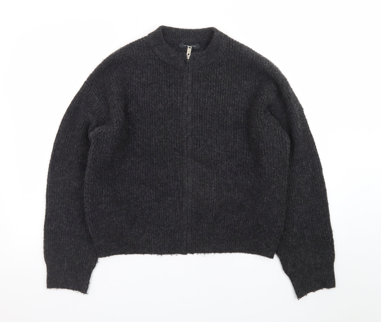 New Look Women's Black Small Chunky-Knit Full Zip Jumper