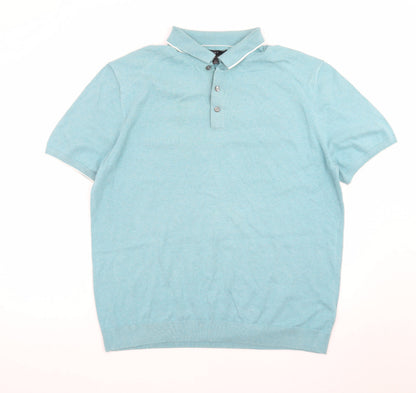 Marks and Spencer Men's Blue Cotton Rich Polo Shirt XL