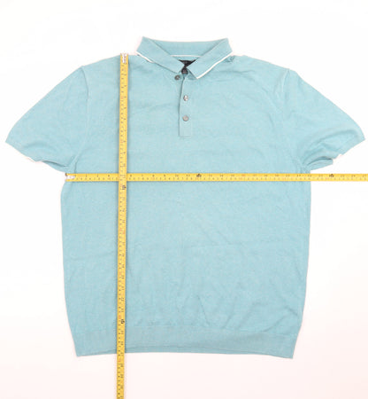 Marks and Spencer Men's Blue Cotton Rich Polo Shirt XL