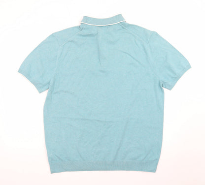 Marks and Spencer Men's Blue Cotton Rich Polo Shirt XL