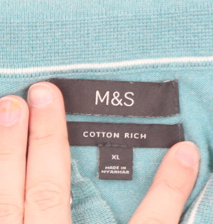 Marks and Spencer Men's Blue Cotton Rich Polo Shirt XL