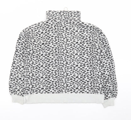 LOFT Women’s Grey Leopard Print High Neck Half Zip Jumper Size S