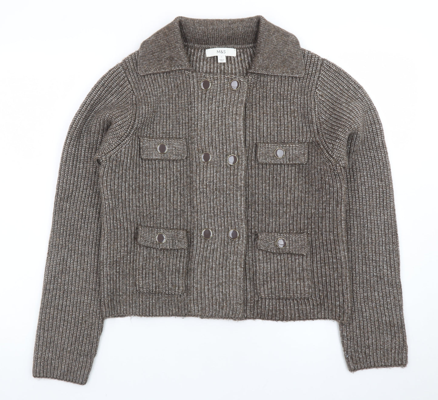 Marks and Spencer Women Brown Knit Cardigan Small Button Front Wool Blend