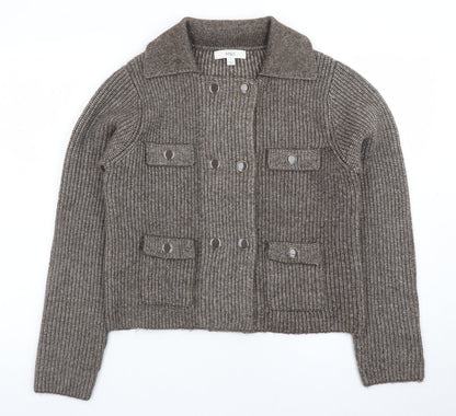 Marks and Spencer Women Brown Knit Cardigan Small Button Front Wool Blend