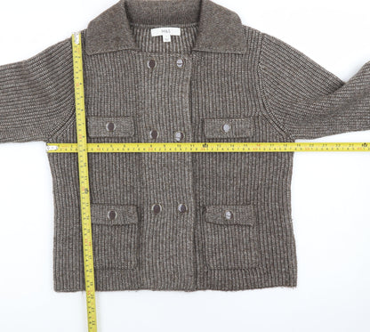 Marks and Spencer Women Brown Knit Cardigan Small Button Front Wool Blend