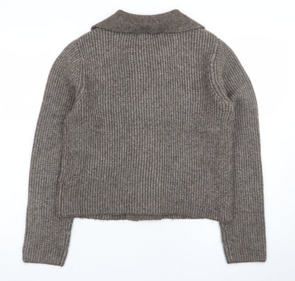 Marks and Spencer Women Brown Knit Cardigan Small Button Front Wool Blend