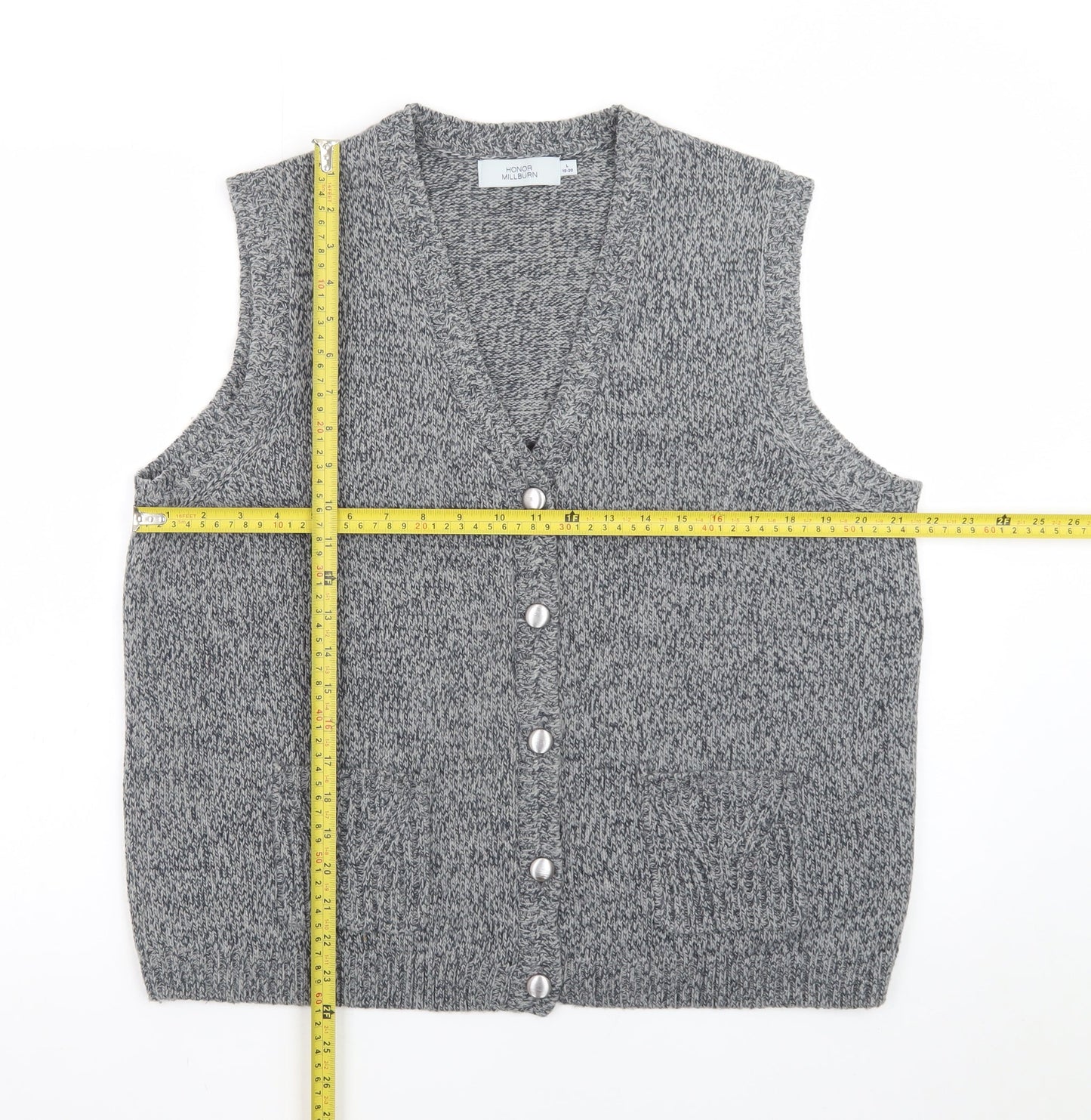 Honor Millburn Women's Grey Wool Blend Button Knit Vest L 18-20