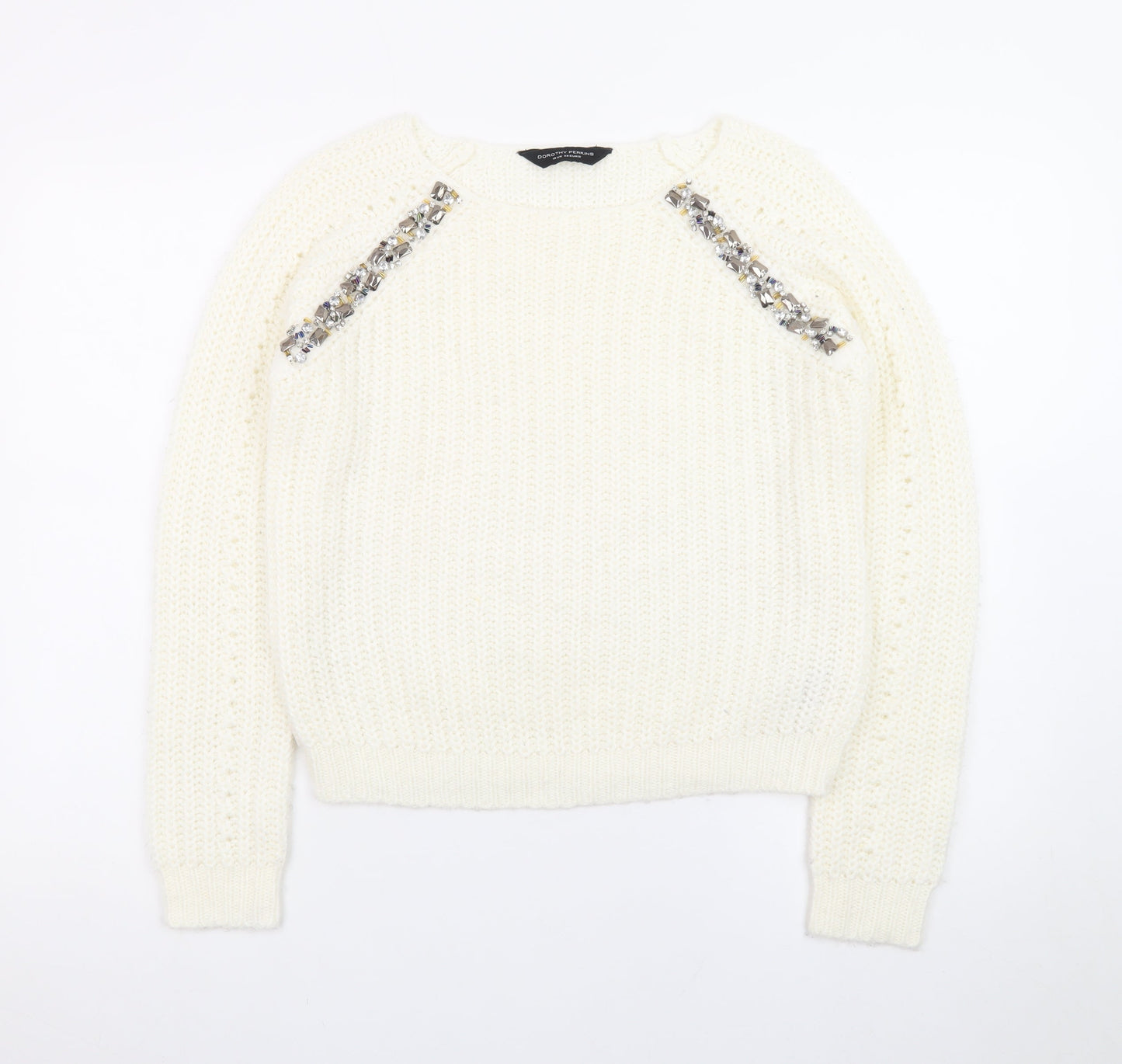Dorothy Perkins Women Ivory Beaded Knit Jumper Size 10