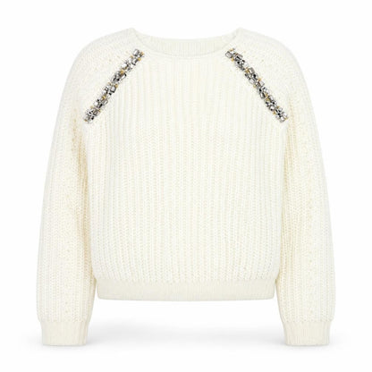 Dorothy Perkins Women Ivory Beaded Knit Jumper Size 10