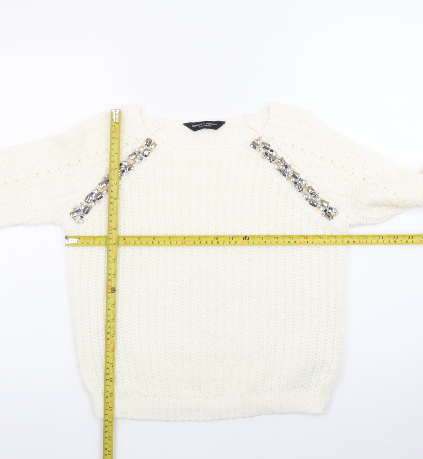 Dorothy Perkins Women Ivory Beaded Knit Jumper Size 10
