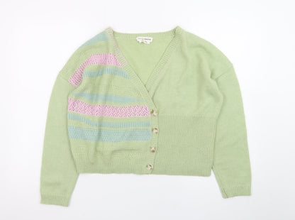 Native Youth Women Green XS Striped Button Cardigan Knit Jumper