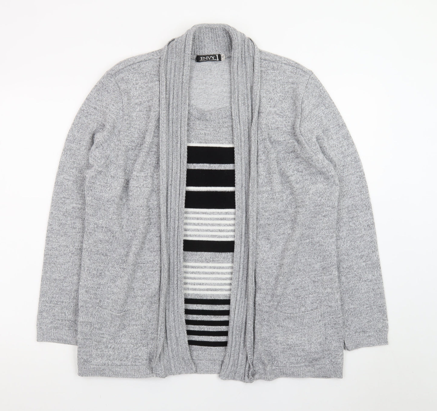 Envy Women Grey L Knit Long Sleeve Open Cardigan