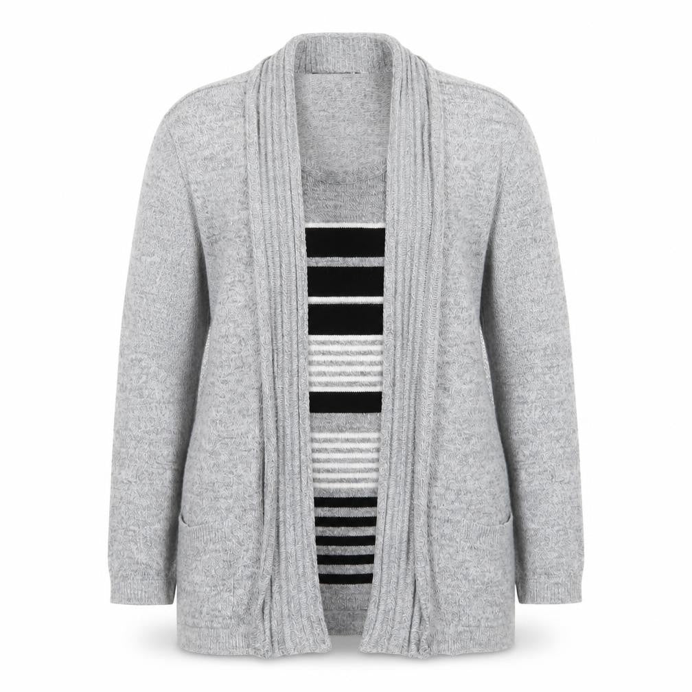 Envy Women Grey L Knit Long Sleeve Open Cardigan