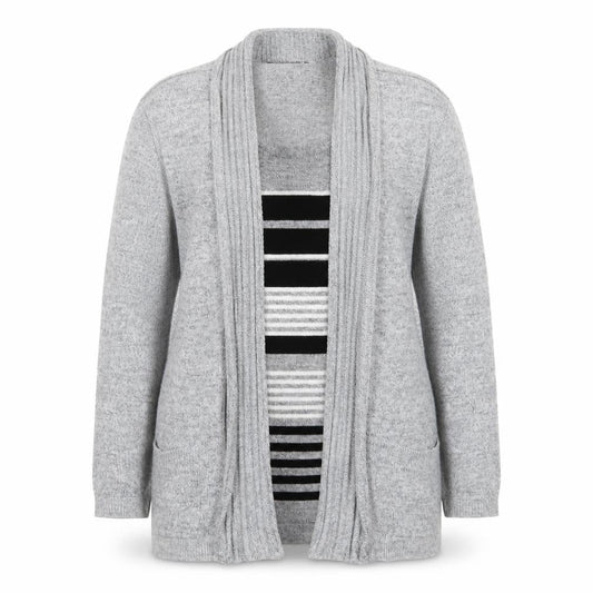 Envy Women Grey L Knit Long Sleeve Open Cardigan