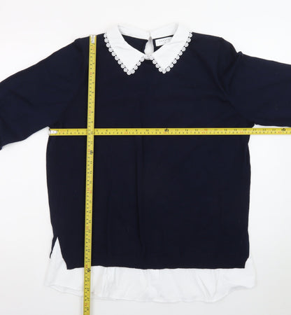 Papaya Women’s Blue Collared Pullover Jumper Size 16 Embroidered Collar