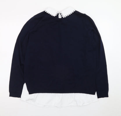 Papaya Women’s Blue Collared Pullover Jumper Size 16 Embroidered Collar