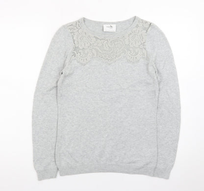 Wallis Women’s Grey Petite Lace Crew Neck Jumper Size 8