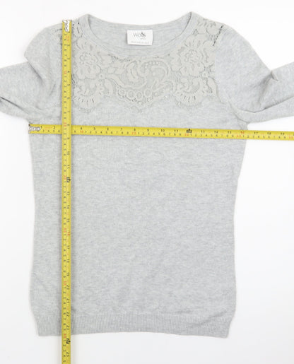 Wallis Women’s Grey Petite Lace Crew Neck Jumper Size 8
