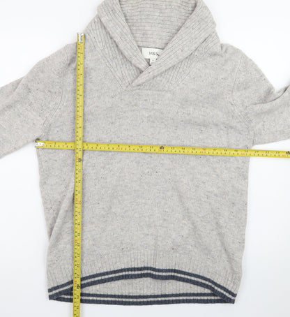 Marks and Spencer Men's Grey Lambswool Rich Shawl Collar Jumper M
