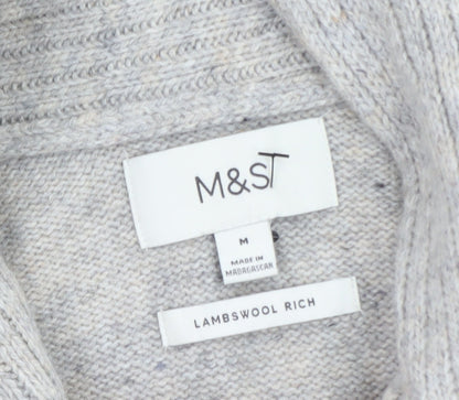 Marks and Spencer Men's Grey Lambswool Rich Shawl Collar Jumper M