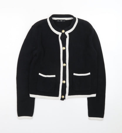 F&F Women's Black Contrast Trim Button Cardigan Size S
