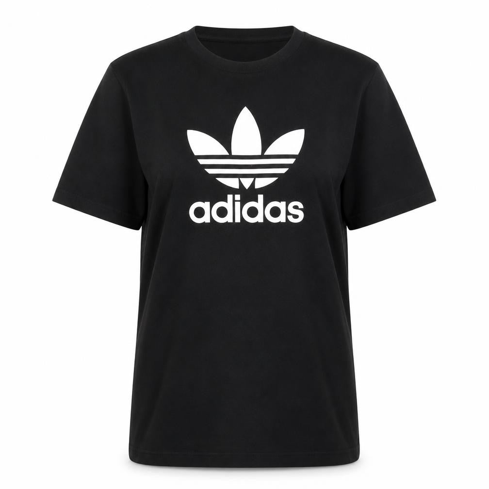 Front view of Adidas Women’s Black Classic Trefoil Logo T-Shirt, size M