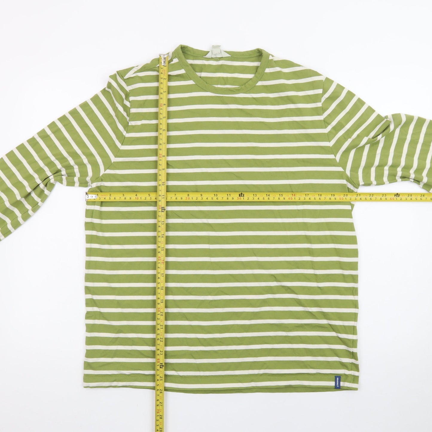 Seasalt Cornwall Green White Striped Long Sleeve Cotton T-Shirt L