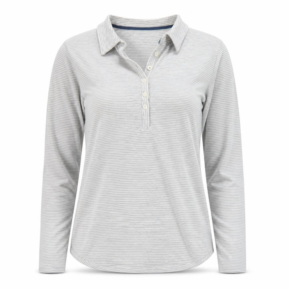 Rohan Women's Grey Striped Long Sleeve Polo Shirt Size 12