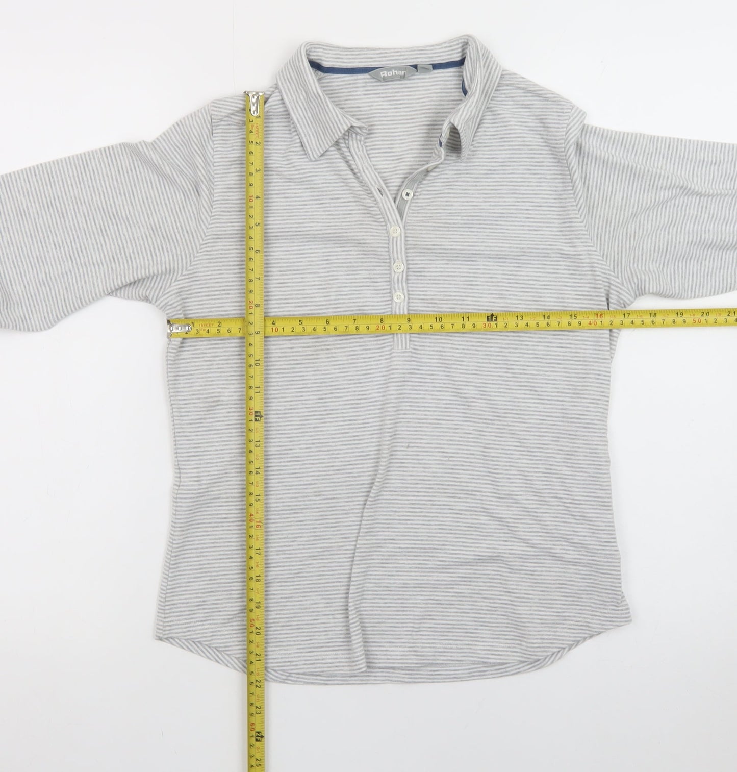 Rohan Women's Grey Striped Long Sleeve Polo Shirt Size 12
