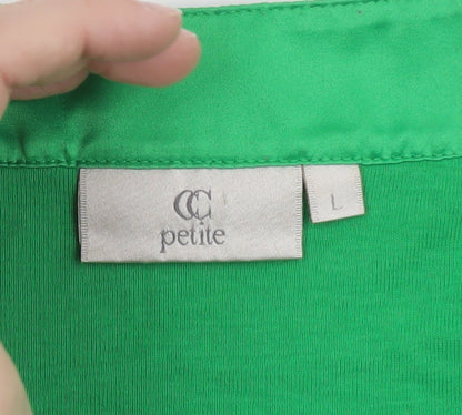 CC Petite Green Beaded Scoop Neck 3/4 Sleeve Cotton Blouse L