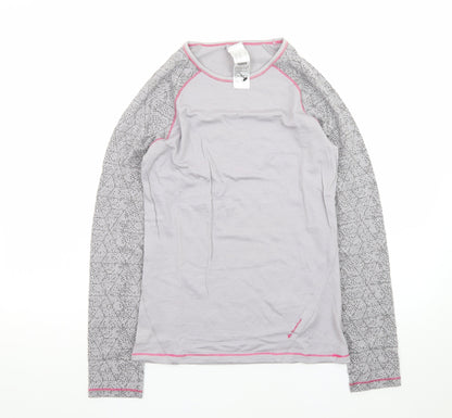 Decathlon Women’s Grey Geometric Long Sleeve Slim Fit Sports Top S