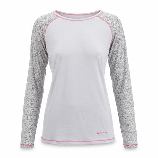 Decathlon Women’s Grey Geometric Long Sleeve Slim Fit Sports Top S