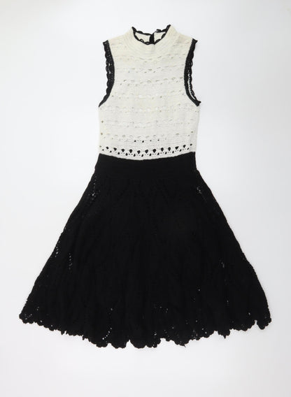 Karen Millen Women’s Black White Crochet Fit & Flare Dress Size 8
