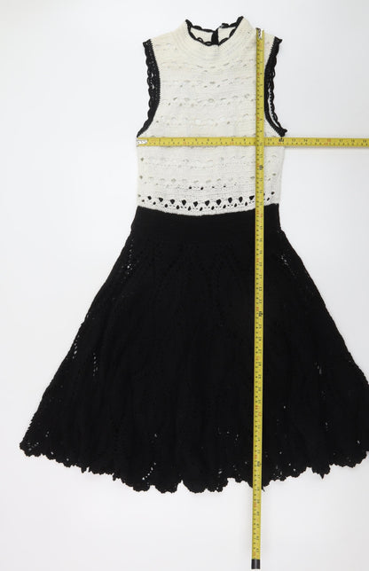 Karen Millen Women’s Black White Crochet Fit & Flare Dress Size 8
