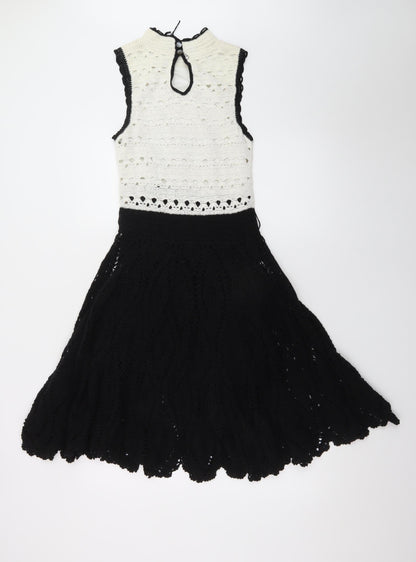 Karen Millen Women’s Black White Crochet Fit & Flare Dress Size 8