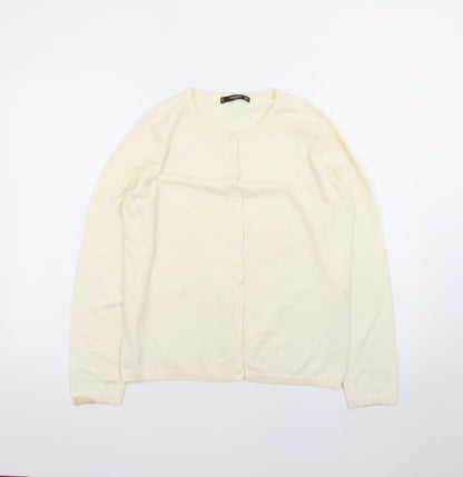 Mango Women Ivory Cotton Knit Long Sleeve Cardigan Size 10