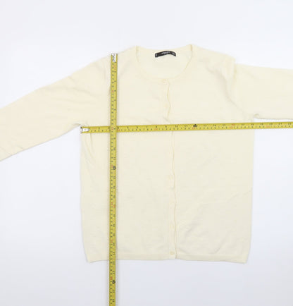 Mango Women Ivory Cotton Knit Long Sleeve Cardigan Size 10